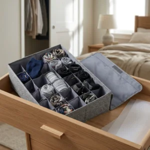 4 Grid  Socks Storage Organizer With Foldable Closet Drawer Divider